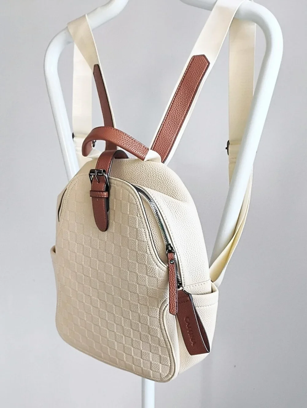 New Caitina Backpack Purse Checkered Pattern Travel Bag